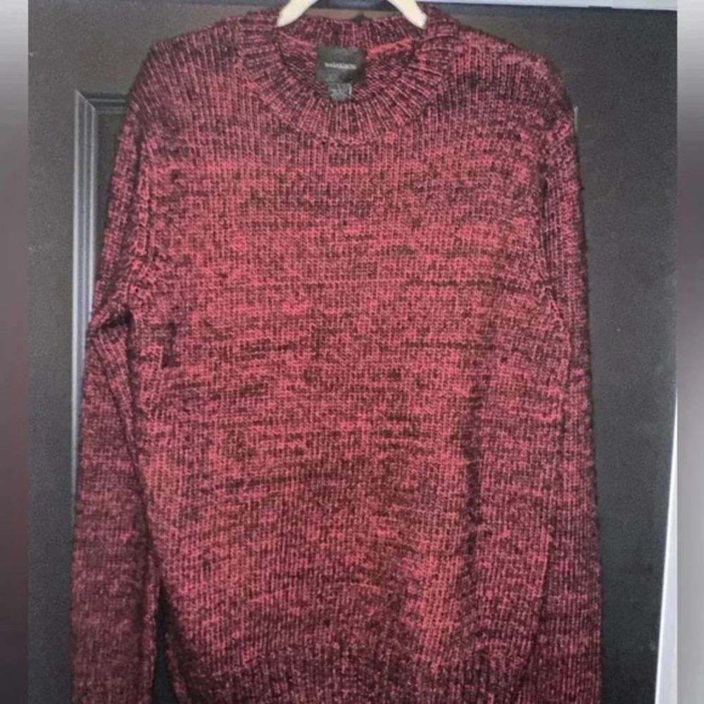 Magaschoni Mens Bordeaux Red & Black Wool‎ Cotton Crew Neck Sweater  NWT  L $198